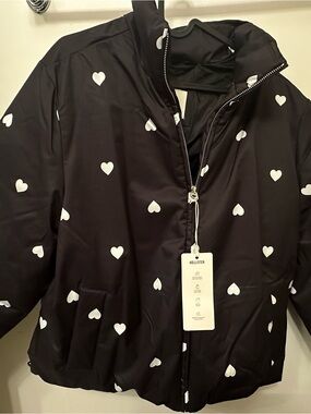 Hollister Black Jacket with White Heart Print